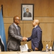 Minister for State Presidency, Defence and Security, Moeti Mohwasa and His Excellency Sandro de Oliveira, Ambassador of Angola to Botswana